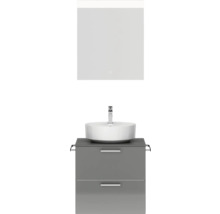 Badmöbel-Set NOBILIA Modern BxHxT 60 x 169,1 x 49 cm Frontfarbe grau hochglanz mit Spiegel eckig mit LED-Beleuchtung Griff chrom matt 597