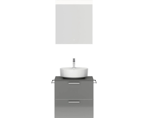 Ensemble de meubles de salle de bains NOBILIA Modern lxhxp 60 x 169,1 x 49 cm couleur de façade gris haute brillance avec armoire de toilette à éclairage LED poignée chrome mat 605