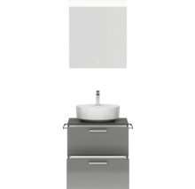 Badmöbel-Set NOBILIA Modern BxHxT 60 x 169,1 x 49 cm Frontfarbe grau hochglanz mit Spiegel eckig mit LED-Beleuchtung Griff chrom matt 597