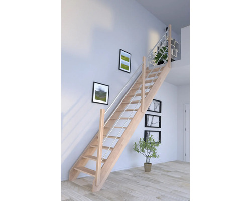 Escalier à limon latéral Pertura Notos hêtre bois lamellé-collé sans contremarches limon latéral non traité hêtre droit 83 cm 13 marches / 14 contremarches garde-corps à barres Escalier à limon latéral Pertura Notos hêtre bois lamellé-collé sans contremarches limon latéral non traité hêtre droit 83 cm 13 marches / 14 contremarches garde-corps à barres