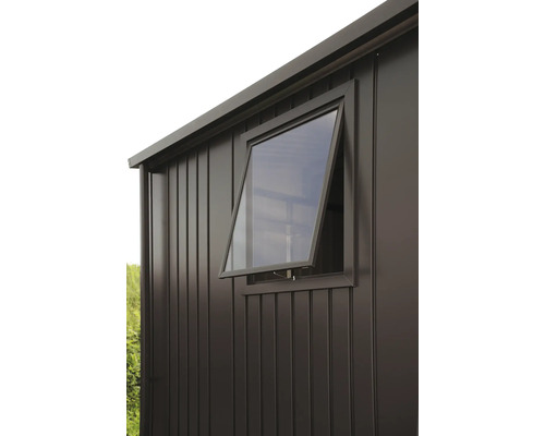 Fenêtre biohort GHH/GHP/GHA 50 x 60 cm gris foncé métallique Façade de cabanon de jardin avec fenêtre ouverte