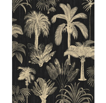 Papier peint avec motifs de palmiers sur fond sombre