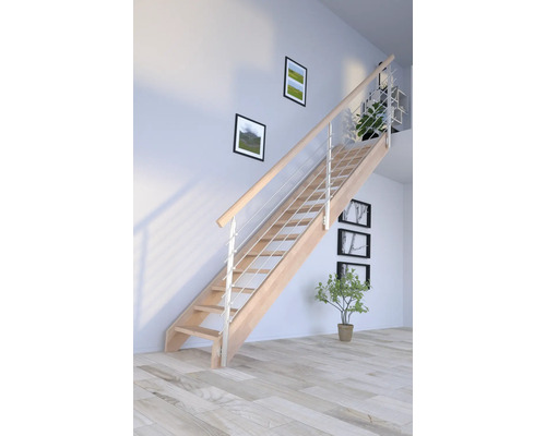 Escalier à limon latéral Pertura Notos hêtre bois lamellé-collé sans contremarches limon latéral non traité hêtre droit 87 cm 13 marches / 14 contremarches garde-corps à barres verticales Escalier à limon latéral Pertura Notos hêtre bois lamellé-collé sans contremarches limon latéral non traité hêtre droit 87 cm 13 marches / 14 contremarches garde-corps à barres verticales