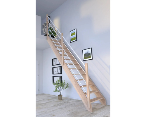 Escalier à limon latéral Pertura Notos hêtre bois lamellé-collé sans contremarches limon latéral non traité hêtre droit 83 cm 13 marches / 14 contremarches garde-corps à barres verticales Escalier à limon latéral Pertura Notos hêtre bois lamellé-collé sans contremarches limon latéral non traité hêtre droit 83 cm 13 marches / 14 contremarches garde-corps à barres verticales