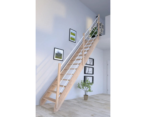 Escalier à limon latéral Pertura Notos hêtre bois lamellé-collé sans contremarches limon latéral non traité hêtre droit 93 cm 13 marches / 14 contremarches garde-corps à barres Escalier à limon latéral Pertura Notos hêtre bois lamellé-collé sans contremarches limon latéral non traité hêtre droit 93 cm 13 marches / 14 contremarches garde-corps à barres