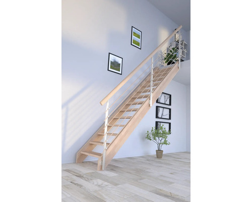 Escalier à limon latéral Pertura Notos hêtre bois lamellé-collé sans contremarches limon latéral non traité hêtre droit 97 cm 13 marches / 14 contremarches garde-corps à barres Escalier à limon latéral Pertura Notos hêtre bois lamellé-collé sans contremarches limon latéral non traité hêtre droit 97 cm 13 marches / 14 contremarches garde-corps à barres