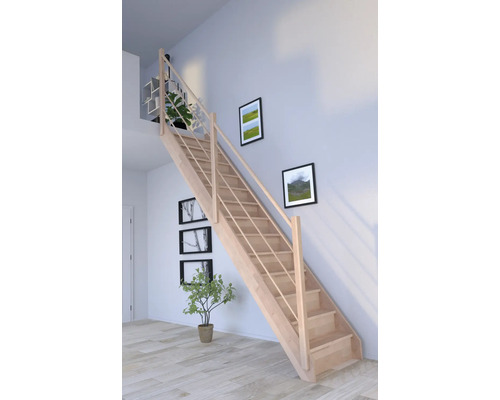 Escalier à limon latéral Pertura Notos hêtre bois lamellé-collé sans contremarches limon latéral non traité hêtre droit 93 cm 13 marches / 14 contremarches garde-corps à barres Escalier à limon latéral Pertura Notos hêtre bois lamellé-collé sans contremarches limon latéral non traité hêtre droit 93 cm 13 marches / 14 contremarches garde-corps à barres