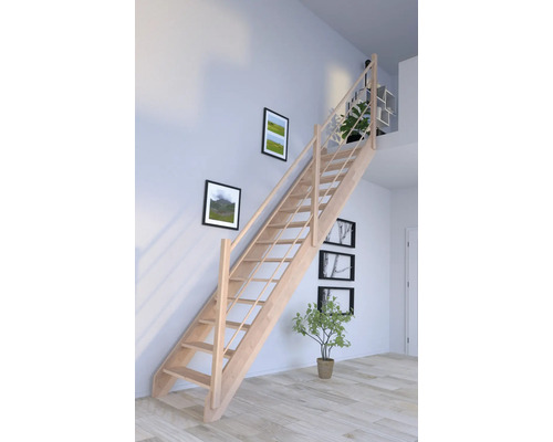Escalier à limon latéral Pertura Notos hêtre bois lamellé-collé sans contremarches limon latéral non traité hêtre droit 93 cm 13 marches / 14 contremarches garde-corps à barres Escalier à limon latéral Pertura Notos hêtre bois lamellé-collé sans contremarches limon latéral non traité hêtre droit 93 cm 13 marches / 14 contremarches garde-corps à barres