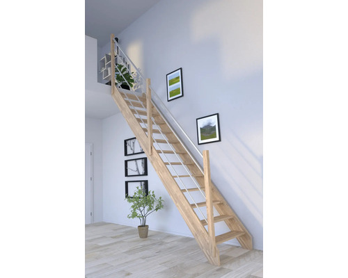 Escalier à limon latéral Pertura Notos chêne sans contremarches limon latéral non traité chêne droit 83 cm 13 marches / 14 pas de marche garde-corps à barres Escalier à limon latéral Pertura Notos chêne sans contremarches limon latéral non traité chêne droit 83 cm 13 marches / 14 pas de marche garde-corps à barres
