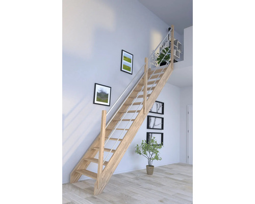 Escalier à limon latéral Pertura Notos chêne sans contremarches limon latéral non traité chêne droit 83 cm 13 marches / 14 pas de marche garde-corps à barres Escalier à limon latéral Pertura Notos chêne sans contremarches limon latéral non traité chêne droit 83 cm 13 marches / 14 pas de marche garde-corps à barres