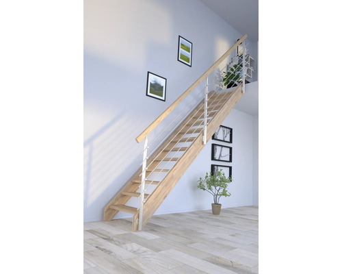 Escalier à limon latéral Pertura Notos chêne sans contremarches limon latéral non traité chêne droit 87 cm 13 marches / 14 pas de marche garde-corps à barres Escalier à limon latéral Pertura Notos chêne sans contremarches limon latéral non traité chêne droit 87 cm 13 marches / 14 pas de marche garde-corps à barres