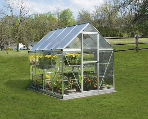 Gewächshaus mit Pflanzen im Garten.