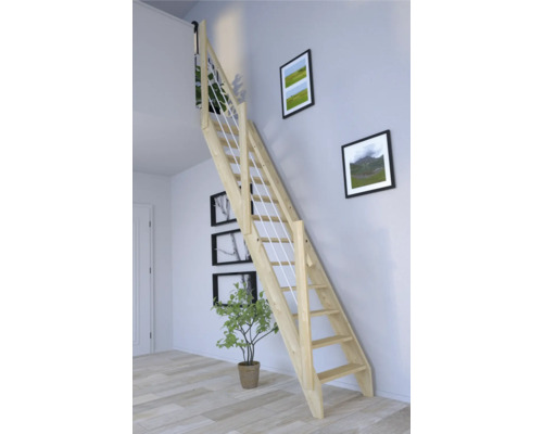Escalier à limon latéral Pertura Boreas épicéa massif sans contremarches limon latéral non traité épicéa droit 59,5 cm 12 marches / 13 pas de marche garde-corps à barres Escalier à limon latéral Pertura Boreas épicéa massif sans contremarches limon latéral non traité épicéa droit 59,5 cm 12 marches / 13 pas de marche garde-corps à barres