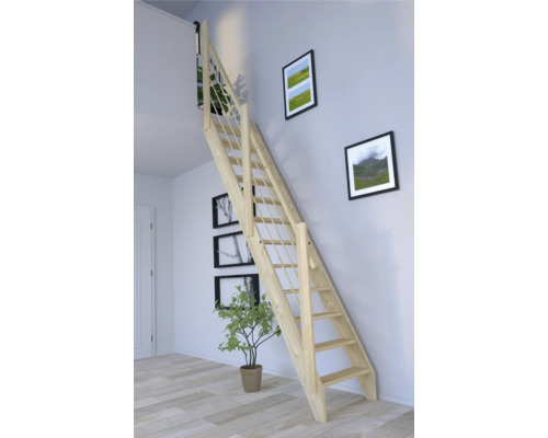 Escalier à limon latéral Pertura Boreas épicéa massif sans contremarches limon latéral non traité épicéa droit 59,5 cm 12 marches / 13 pas de marche garde-corps à barres Escalier à limon latéral Pertura Boreas épicéa massif sans contremarches limon latéral non traité épicéa droit 59,5 cm 12 marches / 13 pas de marche garde-corps à barres