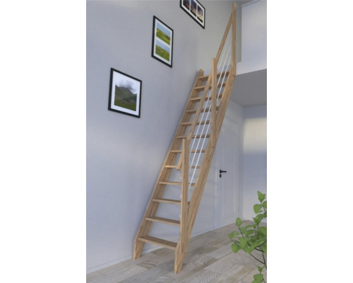 Escalier à limon latéral Pertura Boreas chêne sans contremarches limon latéral non traité chêne droit 59,5 cm 12 marches / 13 pas de marche garde-corps à barres Escalier à limon latéral Pertura Boreas chêne sans contremarches limon latéral non traité chêne droit 59,5 cm 12 marches / 13 pas de marche garde-corps à barres