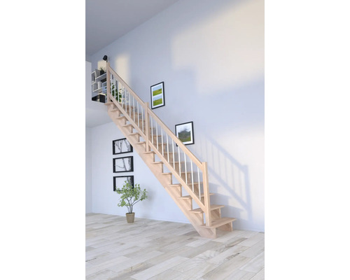 Escalier à limon latéral Pertura Atanas hêtre bois lamellé-collé sans contremarches limon latéral non traité hêtre droit 80 cm 13 marches / 14 contremarches garde-corps à barres Escalier à limon latéral Pertura Atanas hêtre bois lamellé-collé sans contremarches limon latéral non traité hêtre droit 80 cm 13 marches / 14 contremarches garde-corps à barres