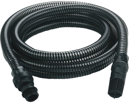 Schwarzer, flexibler Teichschlauch mit Anschlussstücken