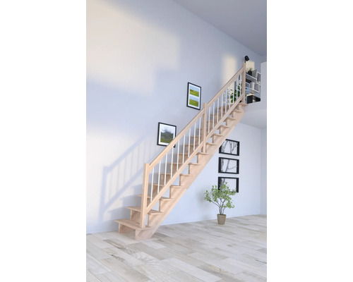 Escalier à limon latéral Pertura Atanas hêtre bois lamellé-collé sans contremarches limon latéral non traité hêtre droit 80 cm 13 marches / 14 contremarches garde-corps à barres Escalier à limon latéral Pertura Atanas hêtre bois lamellé-collé sans contremarches limon latéral non traité hêtre droit 80 cm 13 marches / 14 contremarches garde-corps à barres