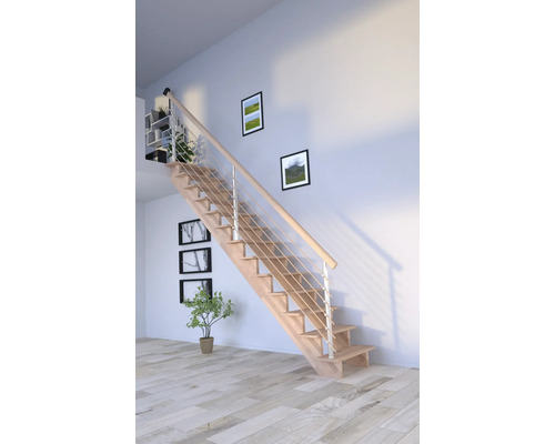 Escalier à limon latéral Pertura Atanas hêtre bois lamellé-collé sans contremarches limon latéral non traité hêtre droit 80 cm 13 marches / 14 contremarches garde-corps à barres Escalier à limon latéral Pertura Atanas hêtre bois lamellé-collé sans contremarches limon latéral non traité hêtre droit 80 cm 13 marches / 14 contremarches garde-corps à barres