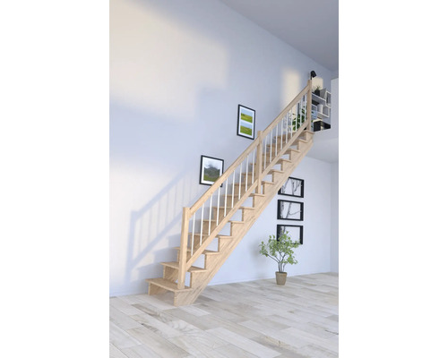 Escalier à limon latéral Pertura Atanas chêne sans contremarches limon latéral non traité chêne droit 100 cm 13 marches / 14 pas de marche garde-corps à barres Escalier à limon latéral Pertura Atanas chêne sans contremarches limon latéral non traité chêne droit 100 cm 13 marches / 14 pas de marche garde-corps à barres