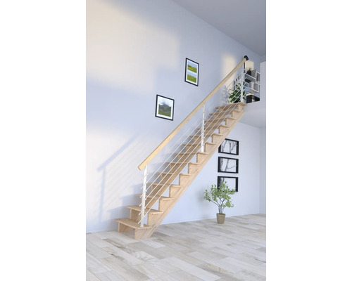 Escalier à limon latéral Pertura Atanas chêne sans contremarches limon latéral non traité chêne droit 80 cm 13 marches / 14 pas de marche garde-corps à barres Escalier à limon latéral Pertura Atanas chêne sans contremarches limon latéral non traité chêne droit 80 cm 13 marches / 14 pas de marche garde-corps à barres