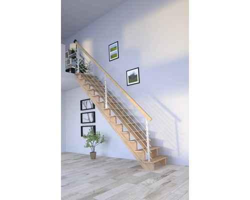 Escalier à limon latéral Pertura Atanas chêne sans contremarches limon latéral non traité chêne droit 100 cm 13 marches / 14 pas de marche garde-corps à barres Escalier à limon latéral Pertura Atanas chêne sans contremarches limon latéral non traité chêne droit 100 cm 13 marches / 14 pas de marche garde-corps à barres