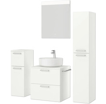 Badmöbel-Set NOBILIA Modern BxHxT 140 x 169,1 x 49 cm Frontfarbe weiß mit Spiegel mit LED-Beleuchtung Unterschrank Midischrank Griff chrom matt 617
