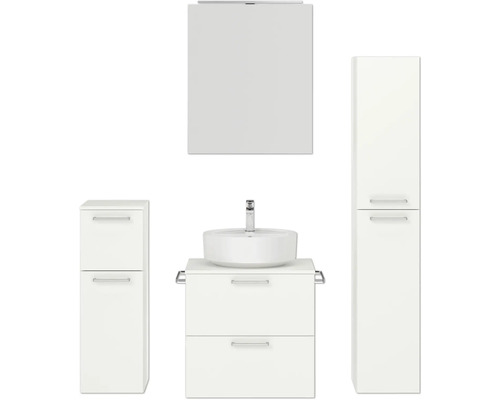 Badmöbel-Set NOBILIA Modern BxHxT 140 x 169,1 x 49 cm Frontfarbe weiß mit Spiegelschrank mit LED-Beleuchtung Unterschrank Midischrank Griff chrom matt 625 Badezimmerset mit Waschtisch, Waschbecken, Spiegelschrank und Hochschrank