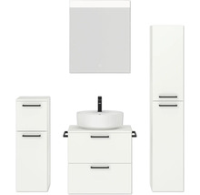 Badmöbel-Set NOBILIA Modern BxHxT 140 x 169,1 x 49 cm Frontfarbe weiß mit Spiegel mit LED-Beleuchtung Unterschrank Midischrank Griff schwarz 616