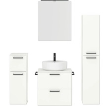 Badmöbel-Set NOBILIA Modern BxHxT 140 x 169,1 x 49 cm Frontfarbe weiß mit Spiegelschrank mit LED-Beleuchtung Unterschrank Midischrank Griff schwarz 624