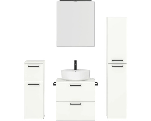 Ensemble de meubles de salle de bains NOBILIA Modern lxhxp 140 x 169,1 x 49 cm couleur de façade blanc avec armoire de toilette à éclairage LED meuble bas armoire midi poignée noir 624