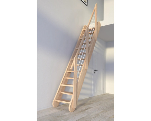 Escalier à limon latéral Pertura Kybele hêtre bois lamellé-collé marches praticables réciproques limon latéral non traité hêtre droit 61,5 cm 12 marches / 13 pas de marche gare-corps à barres Escalier à limon latéral Pertura Kybele hêtre bois lamellé-collé marches praticables réciproques limon latéral non traité hêtre droit 61,5 cm 12 marches / 13 pas de marche gare-corps à barres