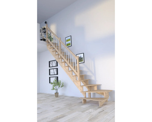Escalier à limon latéral Pertura Atanas chêne sans contremarches limon latéral non traité chêne 1/4 tournant en bas à gauche 100 cm 13 marches / 14 pas de marche garde-corps à barres Escalier à limon latéral Pertura Atanas chêne sans contremarches limon latéral non traité chêne 1/4 tournant en bas à gauche 100 cm 13 marches / 14 pas de marche garde-corps à barres