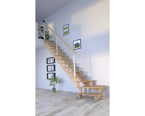 Escalier à limon latéral Pertura Atanas chêne sans contremarches limon latéral non traité chêne 1/4 tournant en bas à gauche 100 cm 13 marches / 14 pas de marche garde-corps à barres Escalier à limon latéral Pertura Atanas chêne sans contremarches limon latéral non traité chêne 1/4 tournant en bas à gauche 100 cm 13 marches / 14 pas de marche garde-corps à barres