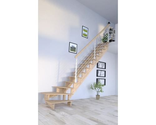 Escalier à limon latéral Pertura Atanas chêne sans contremarches limon latéral non traité chêne 1/4 tournant en bas à droite 100 cm 13 marches / 14 pas de marche garde-corps à barres Escalier à limon latéral Pertura Atanas chêne sans contremarches limon latéral non traité chêne 1/4 tournant en bas à droite 100 cm 13 marches / 14 pas de marche garde-corps à barres