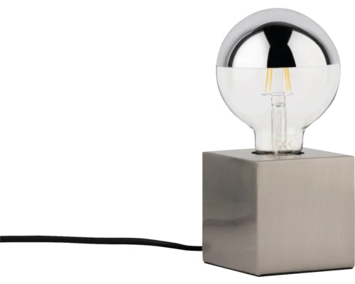 Lampe de table métal 1 ampoule 85x85 mm Kura fer brossé avec interrupteur à cordon