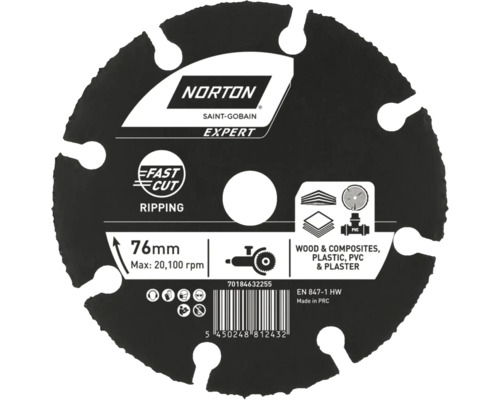 Disque à tronçonner métal dur Norton Multi Carbide Ø 76x10mm