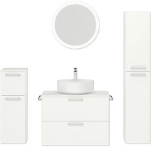 Badmöbel-Set NOBILIA Modern BxHxT 160 x 169,1 x 49 cm Frontfarbe weiß mit Spiegel rund mit LED-Beleuchtung Unterschrank Midischrank Griff chrom matt 689