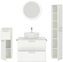Badmöbel-Set NOBILIA Modern BxHxT 160 x 169,1 x 49 cm Frontfarbe weiß mit Spiegel rund mit LED-Beleuchtung Unterschrank Midischrank Griff chrom matt 689