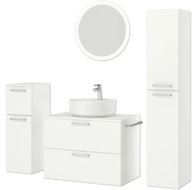 Badmöbel-Set NOBILIA Modern BxHxT 160 x 169,1 x 49 cm Frontfarbe weiß mit Spiegel rund mit LED-Beleuchtung Unterschrank Midischrank Griff chrom matt 689