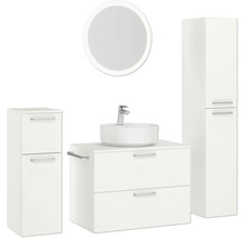 Badmöbel-Set NOBILIA Modern BxHxT 160 x 169,1 x 49 cm Frontfarbe weiß mit Spiegel rund mit LED-Beleuchtung Unterschrank Midischrank Griff chrom matt 689