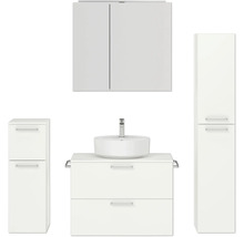 Badmöbel-Set NOBILIA Modern BxHxT 160 x 169,1 x 49 cm Frontfarbe weiß mit Spiegelschrank mit LED-Beleuchtung Unterschrank Midischrank Griff chrom matt 681