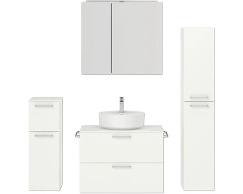Ensemble de meubles de salle de bains NOBILIA Modern lxhxp 160 x 169,1 x 49 cm couleur de façade blanc avec armoire de toilette à éclairage LED meuble bas armoire midi poignée chrome mat 681