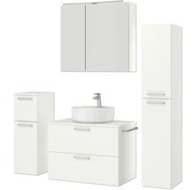Badmöbel-Set NOBILIA Modern BxHxT 160 x 169,1 x 49 cm Frontfarbe weiß mit Spiegelschrank mit LED-Beleuchtung Unterschrank Midischrank Griff chrom matt 681