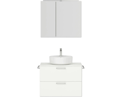 Badmöbel-Set NOBILIA Modern BxHxT 80 x 169,1 x 49 cm Frontfarbe weiß mit Spiegelschrank mit LED-Beleuchtung Griff chrom matt 657 Waschtischkombination mit Waschbecken, Unterschrank und Spiegelschrank