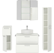 Badmöbel-Set NOBILIA Modern BxHxT 160 x 169,1 x 49 cm Frontfarbe weiß mit Spiegelschrank mit LED-Beleuchtung Unterschrank Midischrank Griff chrom matt 681