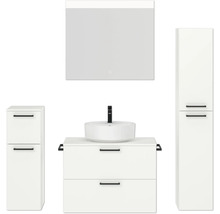Badmöbel-Set NOBILIA Modern BxHxT 160 x 169,1 x 49 cm Frontfarbe weiß mit Spiegel mit LED-Beleuchtung Unterschrank Midischrank Griff schwarz 672