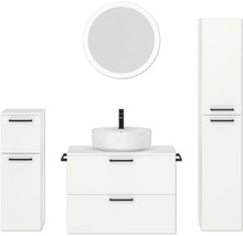 Badmöbel-Set NOBILIA Modern BxHxT 160 x 169,1 x 49 cm Frontfarbe weiß mit Spiegel rund mit LED-Beleuchtung Unterschrank Midischrank Griff schwarz 688