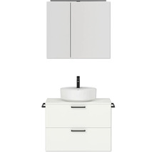Badmöbel-Set NOBILIA Modern BxHxT 80 x 169,1 x 49 cm Frontfarbe weiß mit Spiegelschrank mit LED-Beleuchtung Griff schwarz 656