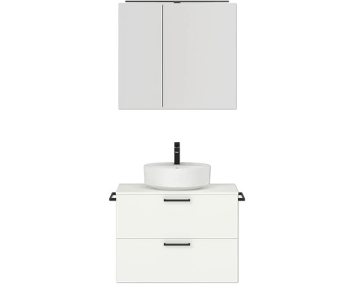 Ensemble de meubles de salle de bains NOBILIA Modern lxhxp 80 x 169,1 x 49 cm couleur de façade blanc avec armoire de toilette à éclairage LED poignée noir 656